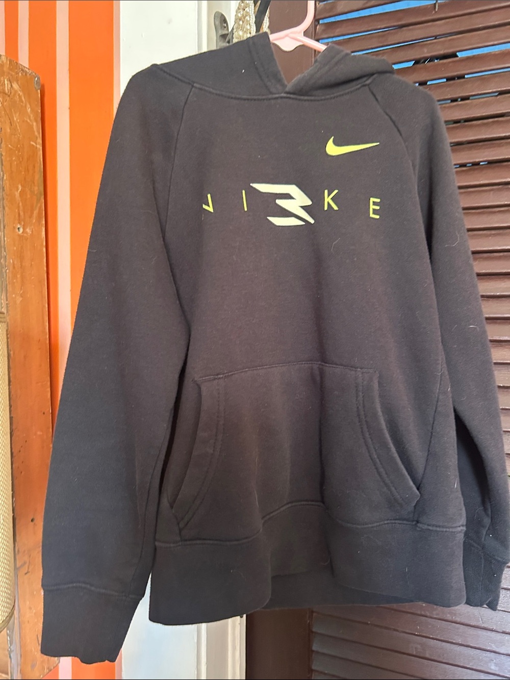 Nike Black Crewneck Hoodie with Neon Yellow Logo